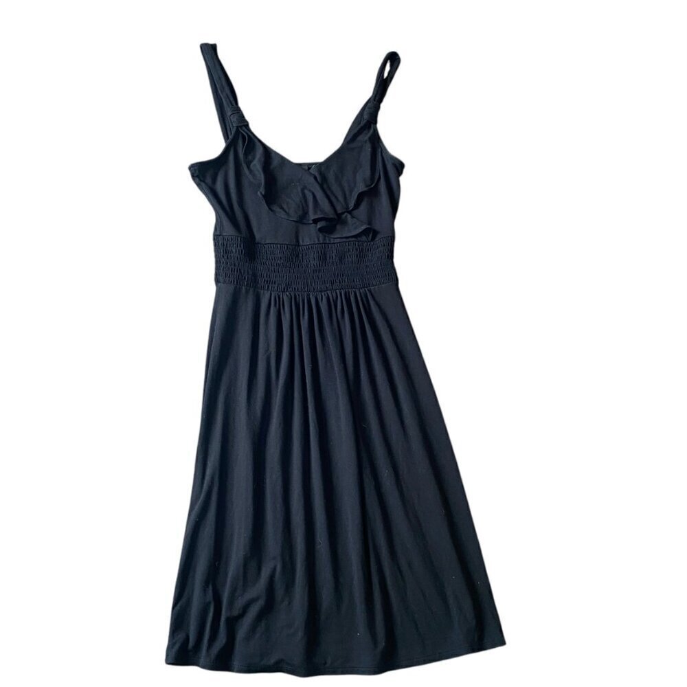 White House Black‎ Market Black Ruffle V-Neck Sundress Smock Waist XXS #340E
